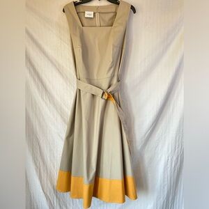 🆕 Akris Punto Beige/Orange Cotton Colorblock Midi Dress